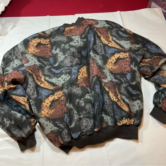 Carol Horn black SILK Bomber ZIP JACKET 90s Tan Gray Blue brown ART to wear LRG - Picture 5 of 16